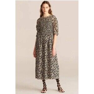 Rebecca Taylor Osaka Silk-Blend Ruched Smocked Midi Dress In Buttercream Size M‎